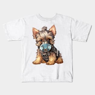 Yorkshire Terrier Dog Wearing Gas Mask Kids T-Shirt